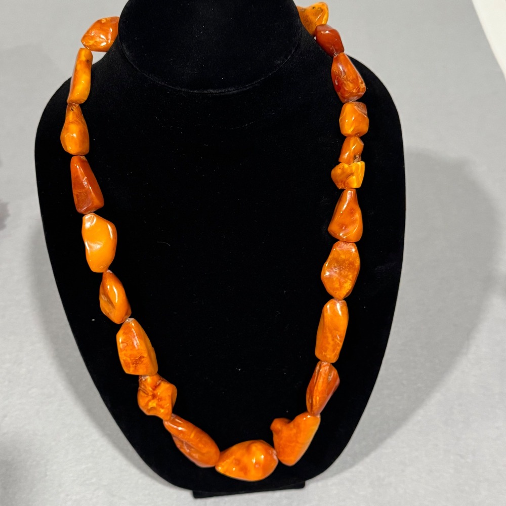 Vintage Baltic Amber Necklace Women Orange Butterscotch Freeform Chunky Beads